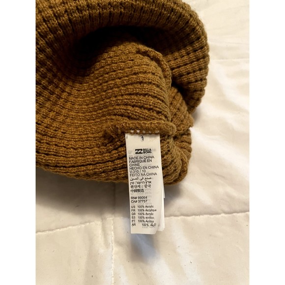 BILLABONG Knitted Beanie Women's Golden Yellow Resort Waffle Knit - Picture 3 of 3